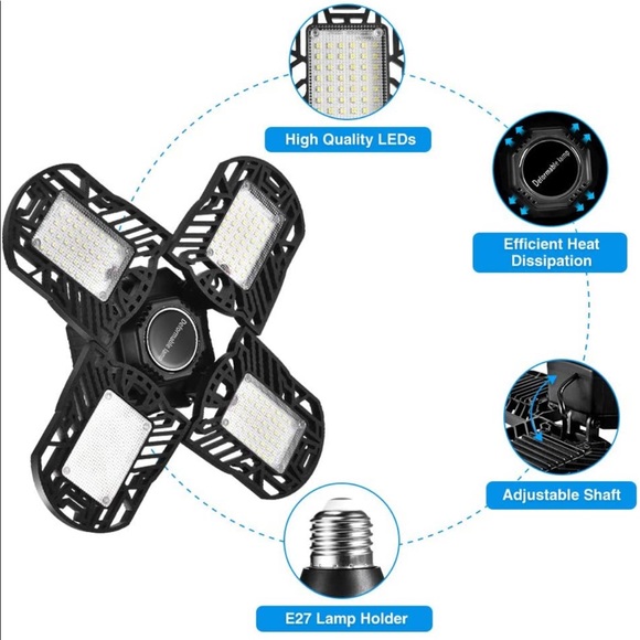 120W Deformable LED Garage Light, E27 Shop Lights Ceiling Light 6000k Warehouse - Picture 5 of 8